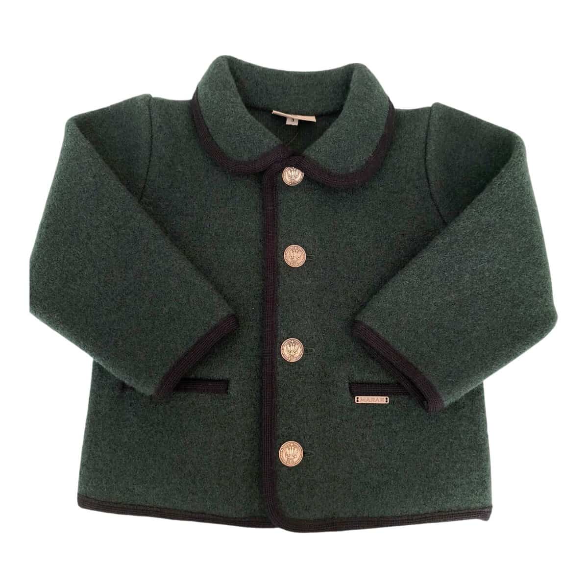 Giacca in lana cotta verde con profili blu