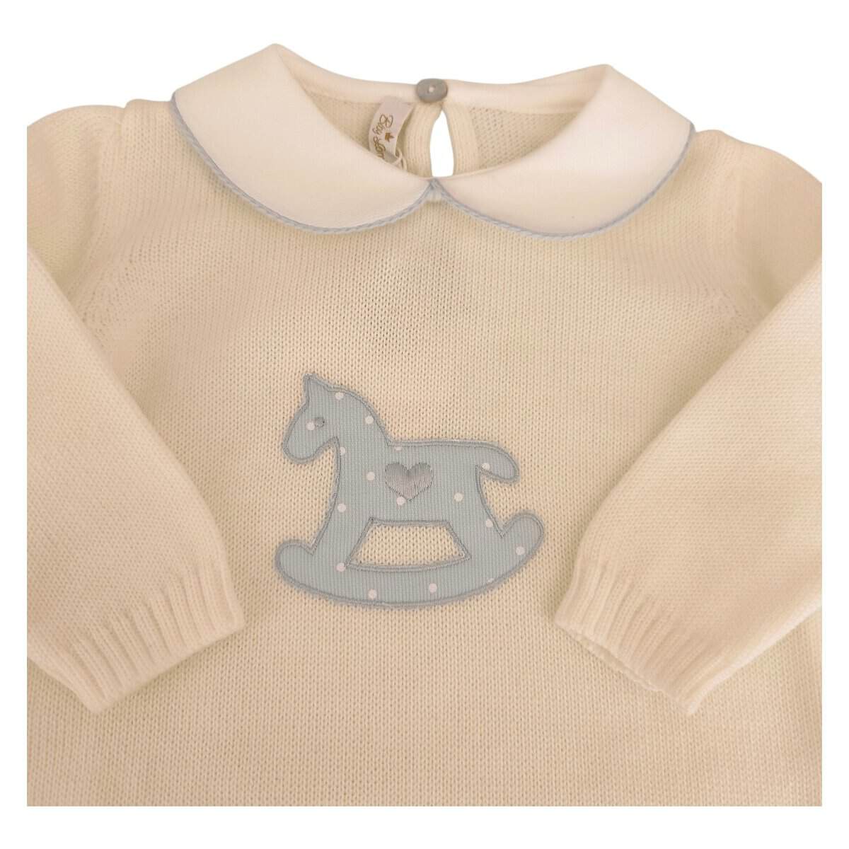 Tutina in pura lana con cavallino pois azzurri - immagine 2