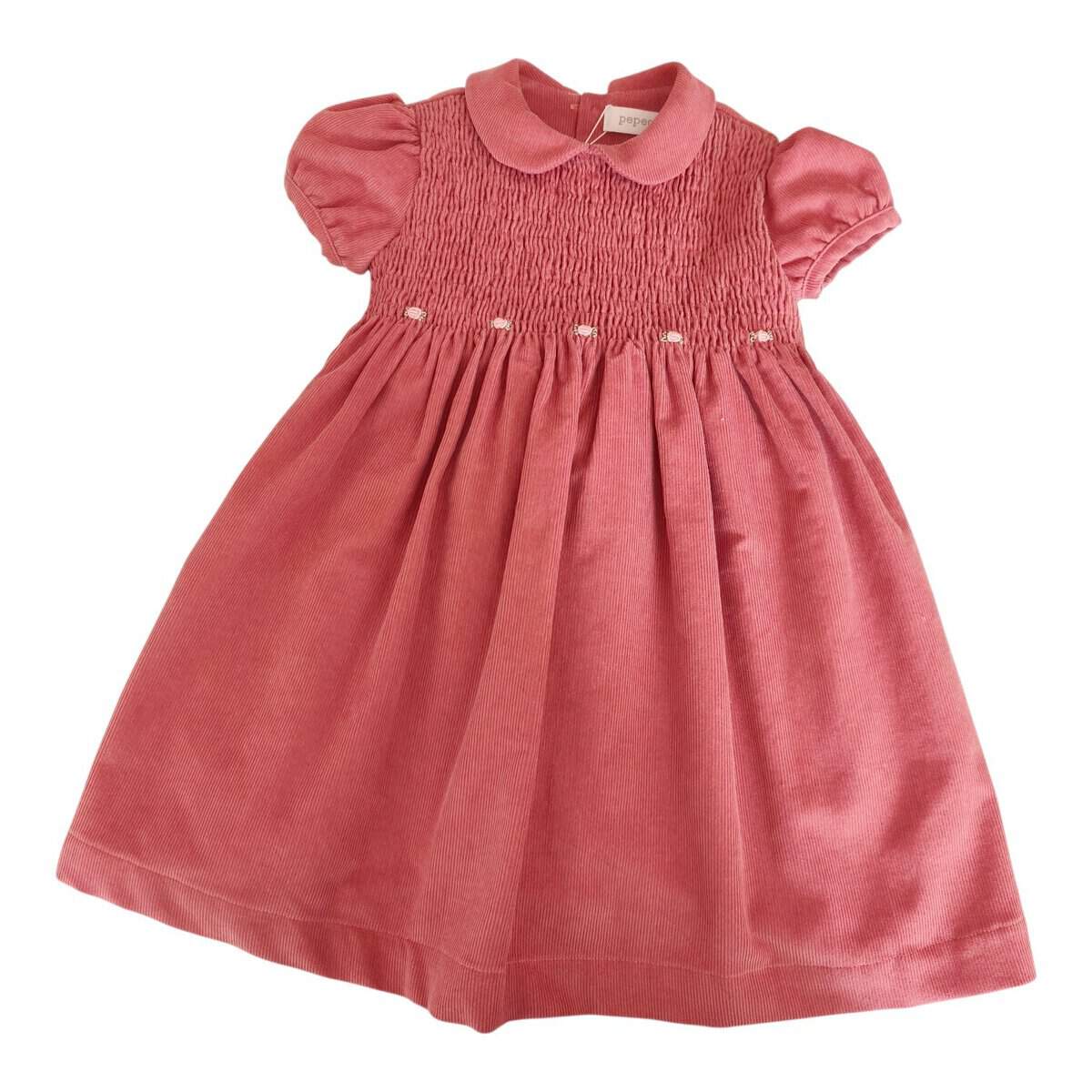 Abito in velluto millerighe con smock e ricamo - immagine 2