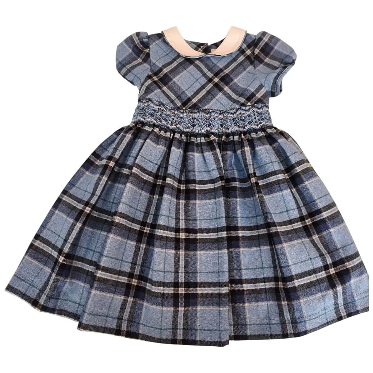 Abito scozzese azzurro con smock